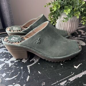 Fly London Turquoise Peep Toe Wony Shoe Size 39 US 8-8.5